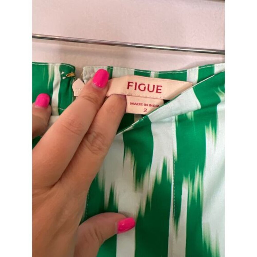 NEW Figue Hayden Lightweight Poplin Ikat Print Maxi Skirt Green Size: 4 - Picture 4 of 7